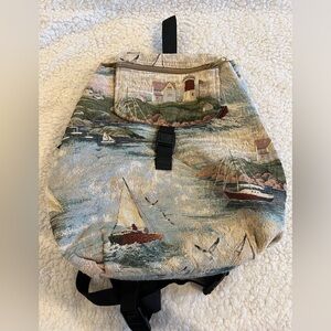 Tapestry Backpack🎒New England Theme/ Lighthouse - Completely Lined -Large Size